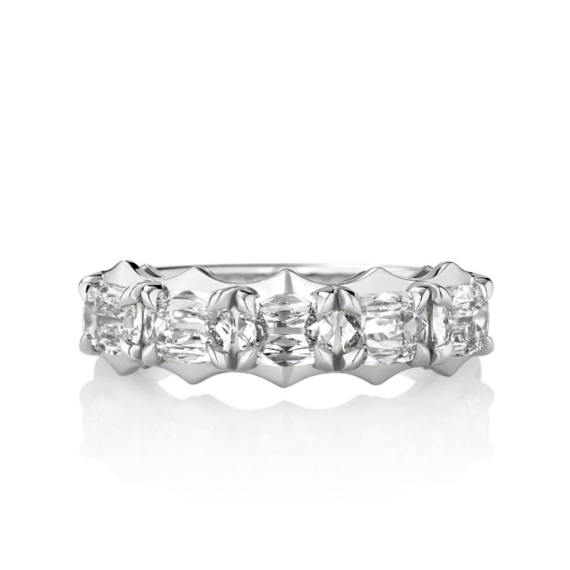 East/ West Gold V-Tip Halo with 5 Cushion Diamonds
