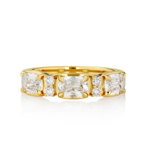 3 Stone East/ West Cushion Diamond Band with Round Diamonds Accents