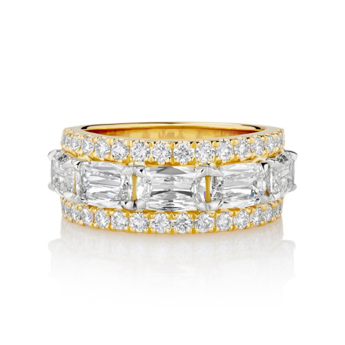 East/West Cushion Diamond Between Two Pave Rows