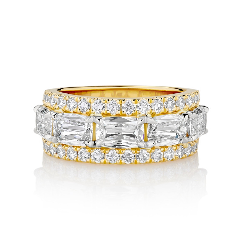East/West Cushion Diamond Between Two Pave Rows