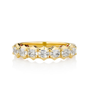 East/ West Gold V-Tip Halo with 7 Cushion Diamonds