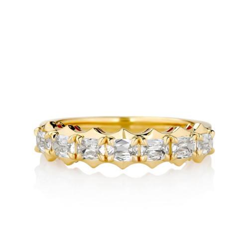 East/ West Gold V-Tip Halo with 7 Cushion Diamonds
