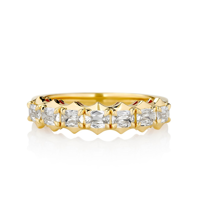 East/ West Gold V-Tip Halo with 7 Cushion Diamonds