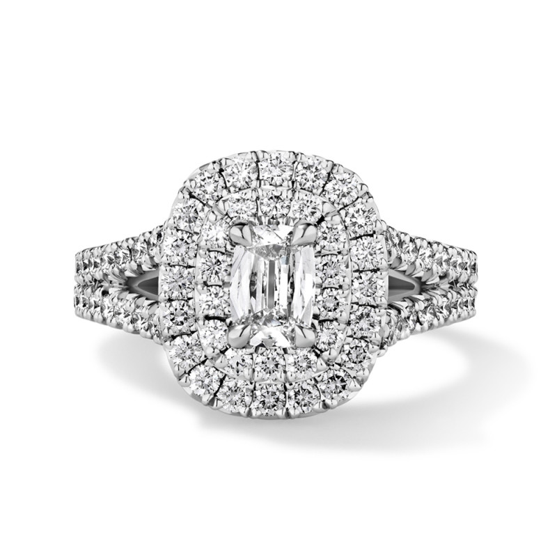 Double Halo Pave Split Shank Engagement Ring