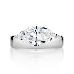 Wide Band Off Center Set Solitaire Engagement Ring