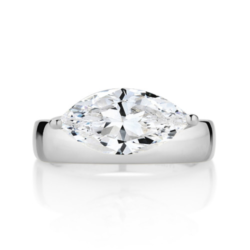 Wide Band Off Center Set Solitaire Engagement Ring
