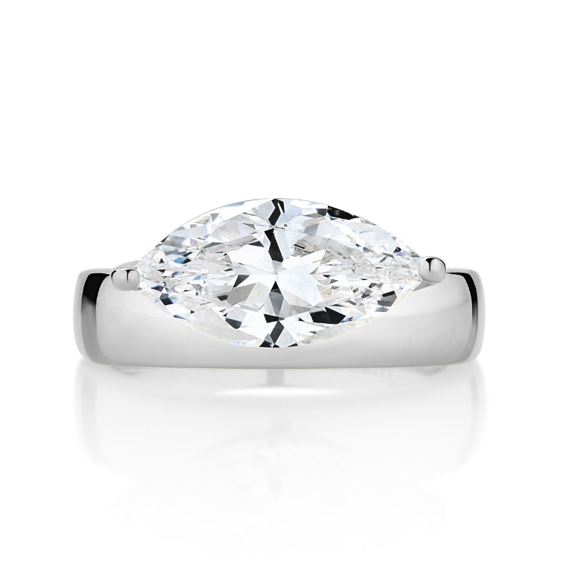Wide Band Off Center Set Solitaire Engagement Ring