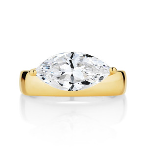 Wide Band Off Center Set Solitaire Engagement Ring