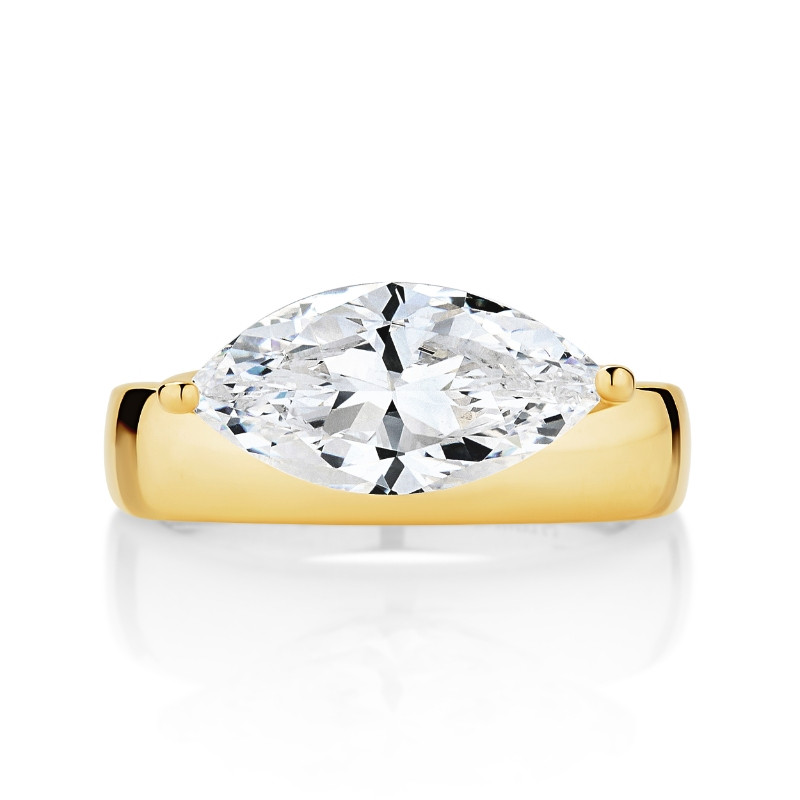 Wide Band Off Center Set Solitaire Engagement Ring