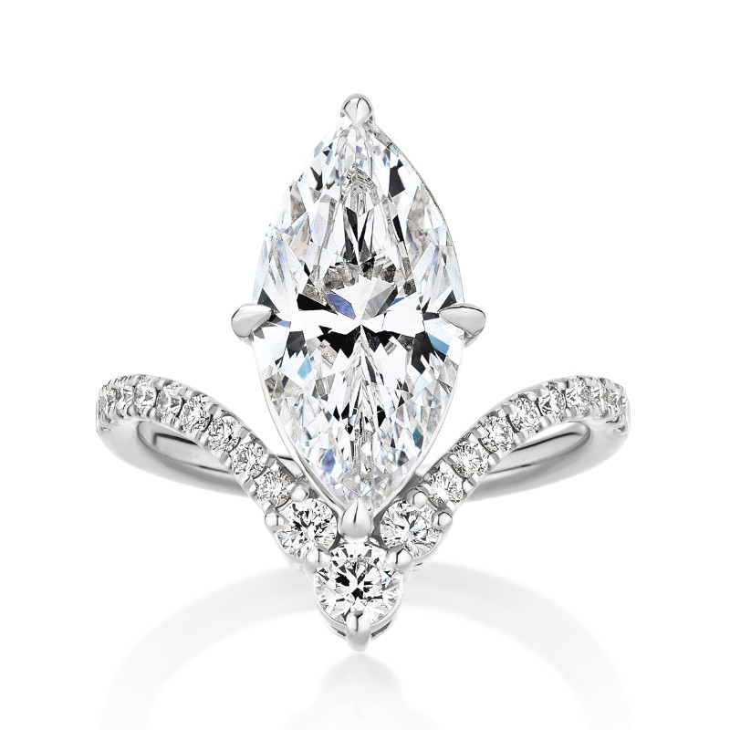 Dramatic Chevron Engagement Ring with Pave