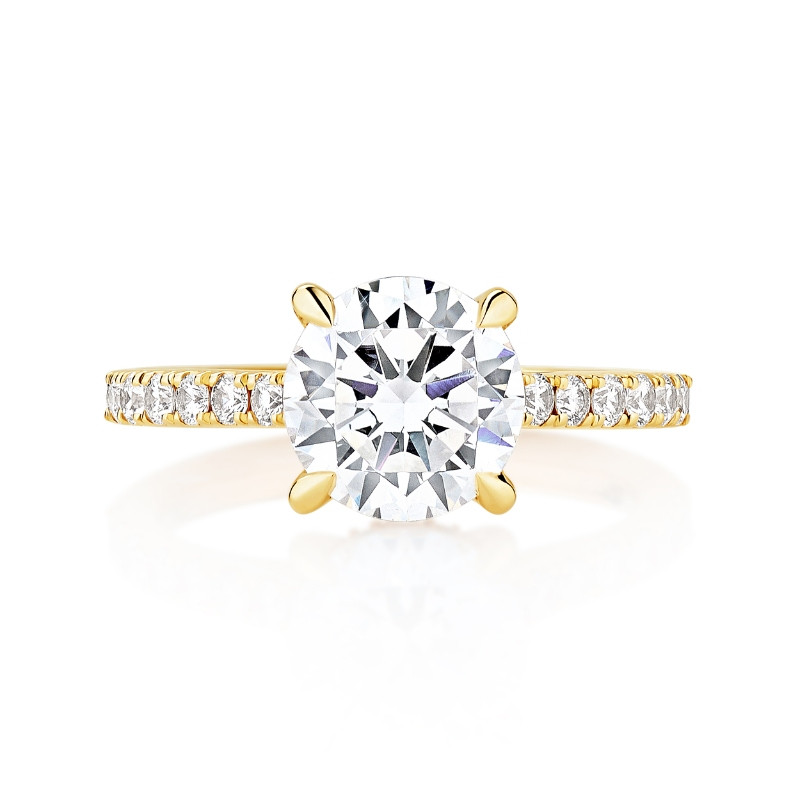 Pave Cathedral Engagement Ring with Hidden Halo
