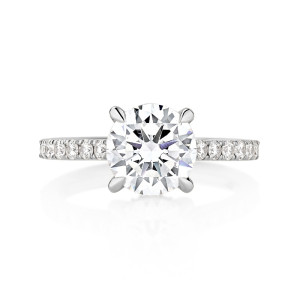Pave Cathedral Engagement Ring with Hidden Halo