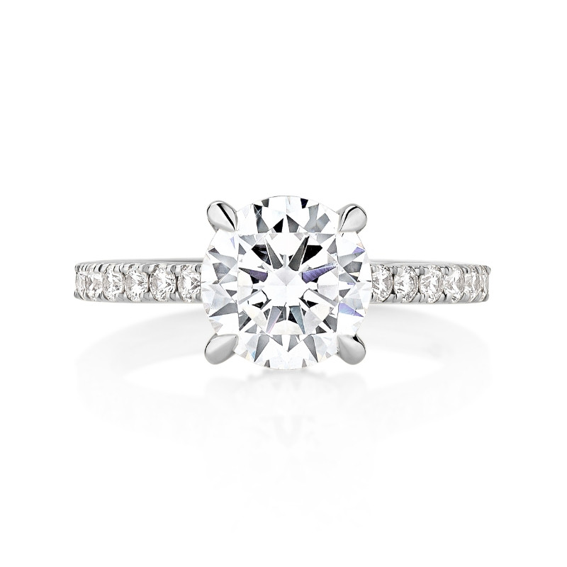 Pave Cathedral Engagement Ring with Hidden Halo