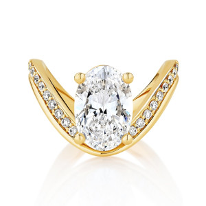 Dramatic Wavy Engagement Ring with Pave