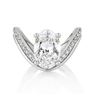 Dramatic Wavy Engagement Ring with Pave