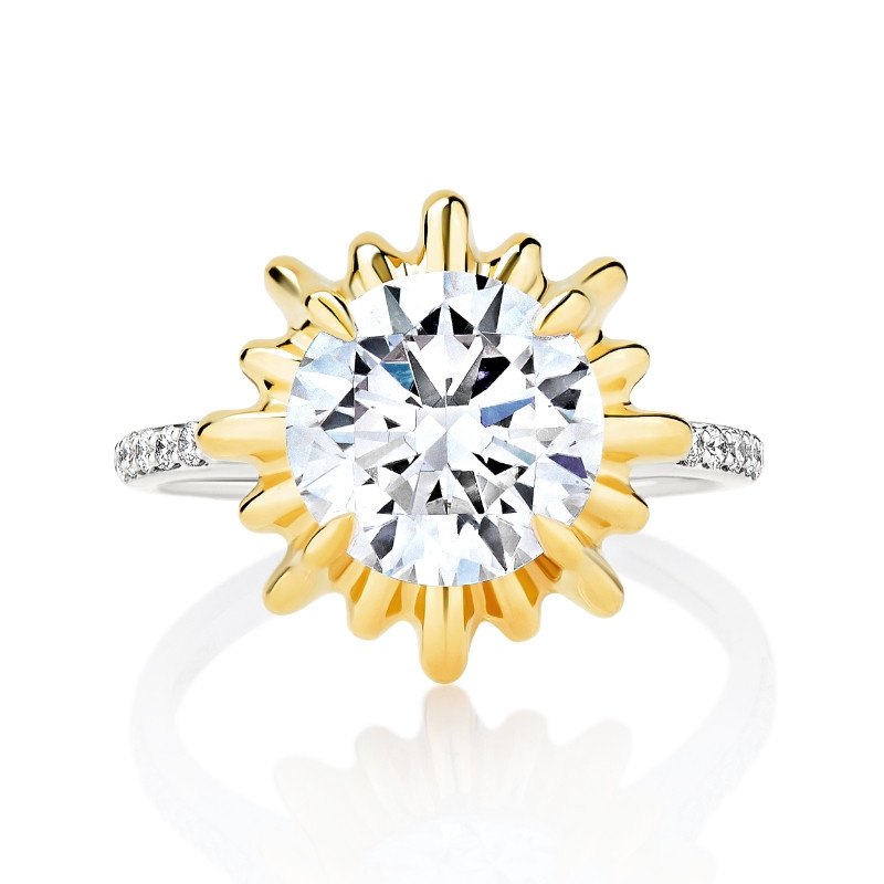 Two Tone Sunburst Halo Engagement Ring