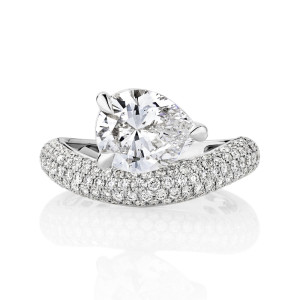 Off Center Pave Band Engagement Ring