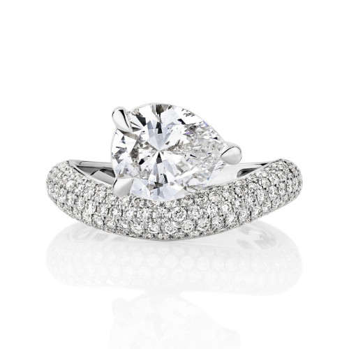 Off Center Pave Band Engagement Ring