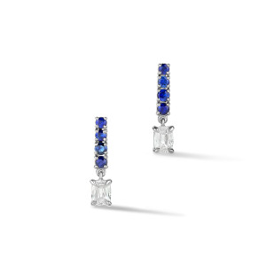 Sapphire Drop Earring with Cushion Diamonds