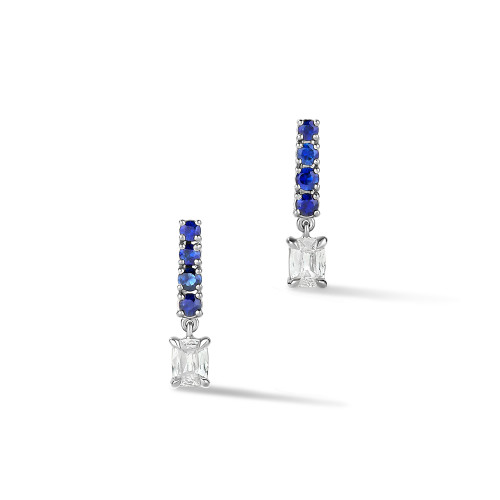 Sapphire Drop Earring with Cushion Diamonds