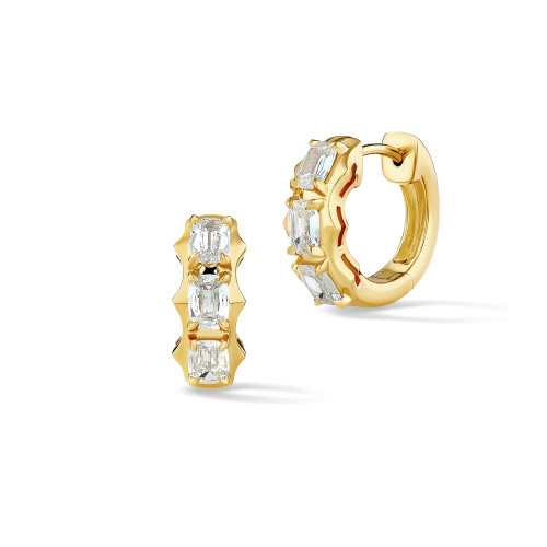 Three Stone V-tip Hoop Earrings