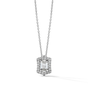 Diamond Halo V-Tip Faux Bezel Cushion Pendant