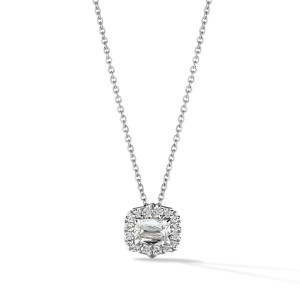 East/ West Diamond Halo V-Tip Faux Bezel Cushion Pendant