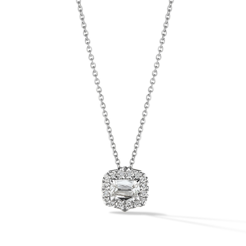 East/ West Diamond Halo V-Tip Faux Bezel Cushion Pendant