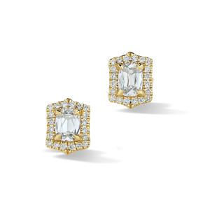 V-tip Diamond Halo Stud Earrings