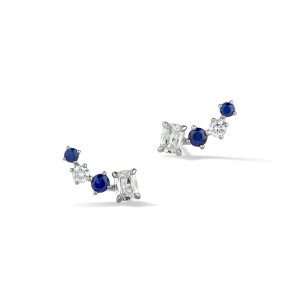 Diamond and Blue Sapphire Climber Earrings