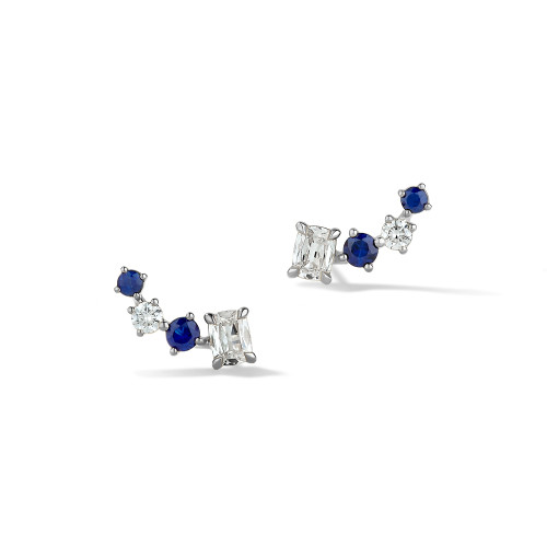 Diamond and Blue Sapphire Climber Earrings