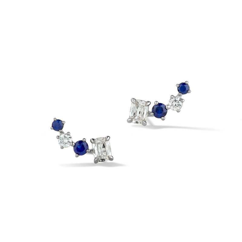 Diamond and Blue Sapphire Climber Earrings