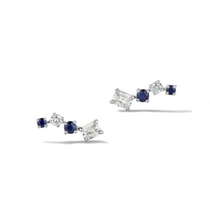 Small Diamond and Blue Sapphire Climber Earrings