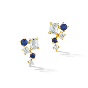 Large Diamond and Blue Sapphire Climber Earrings