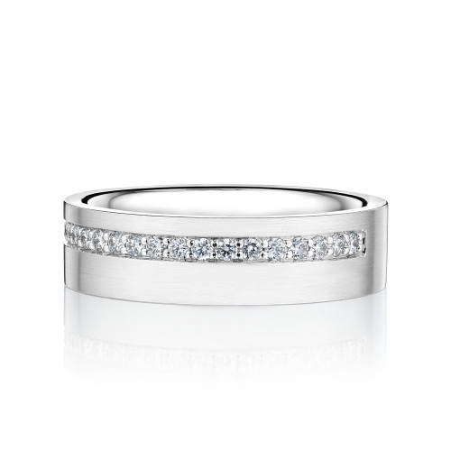 Matte Finished Men's Band with Off-Centered Row of Round Diamonds