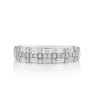 Alternating 3-Row Baguette and Round Diamond Band