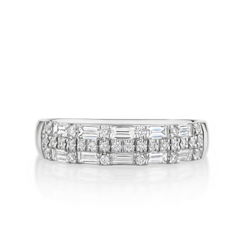 Alternating 3-Row Baguette and Round Diamond Band