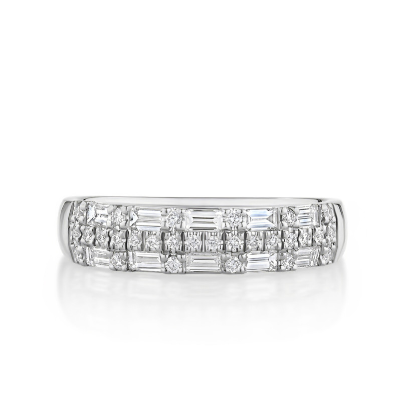 Alternating 3-Row Baguette and Round Diamond Band