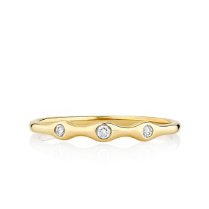 Scalloped Gold Band with Three Round Diamonds