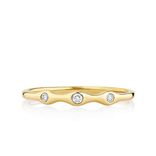 Scalloped Gold Band with Three Round Diamonds