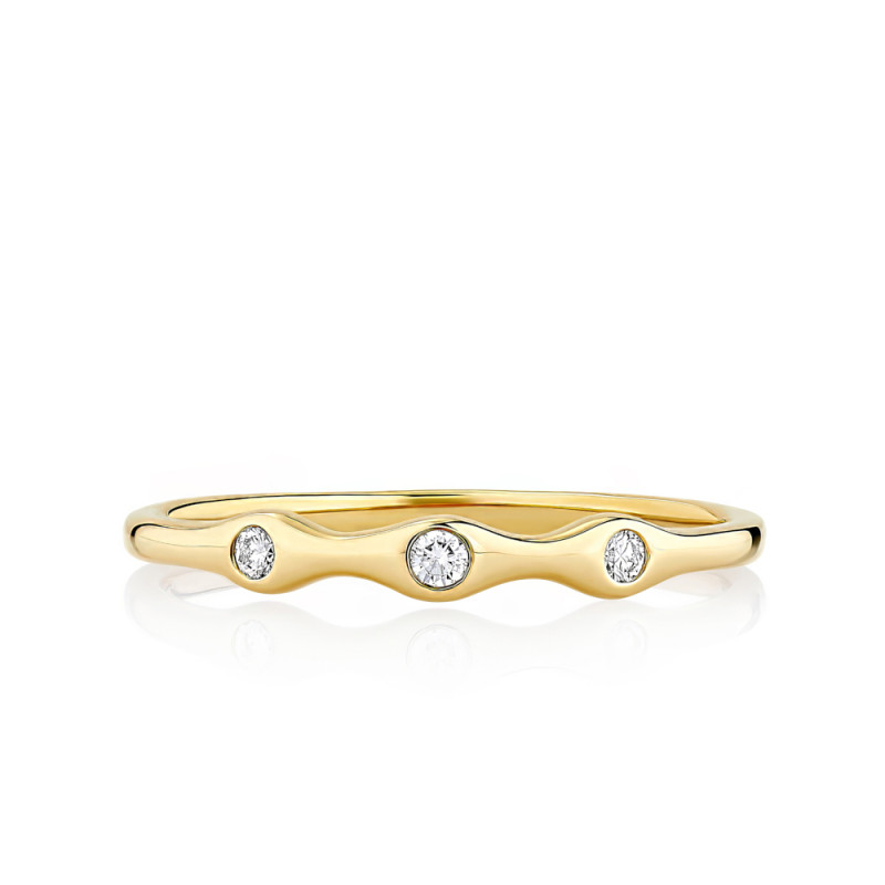 Scalloped Gold Band with Three Round Diamonds