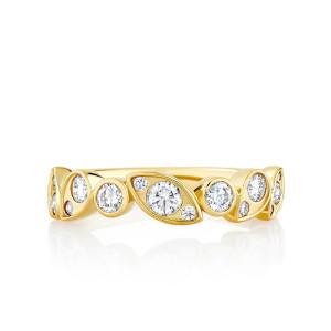 Alternating Round, Pear and Marquise Bezel Band with Diamonds Accents