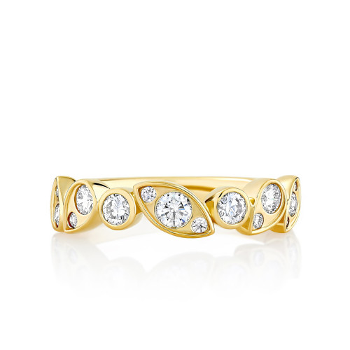 Alternating Round, Pear and Marquise Bezel Band with Diamonds Accents
