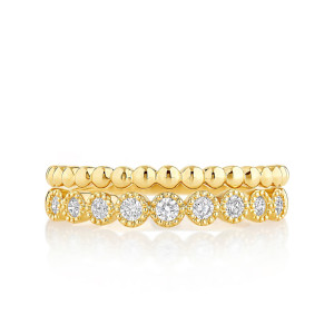 Two Row Bezel Diamond and Gold Bead Band