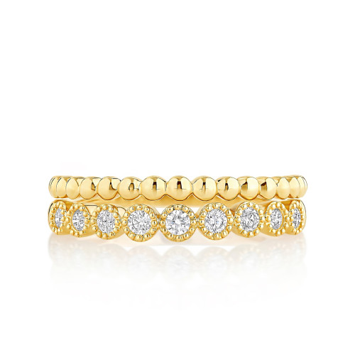 Two Row Bezel Diamond and Gold Bead Band