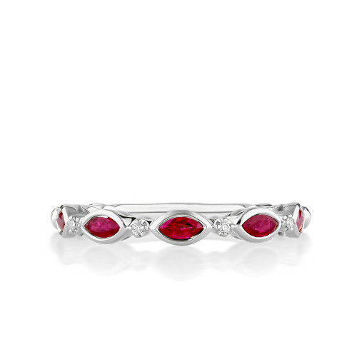 Bezel Set Marquise Ruby and Diamond Band