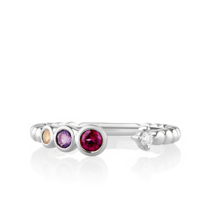 Open Ring with Multi-Color Gemstones and Single Diamond