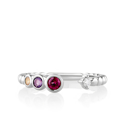 Open Ring with Multi-Color Gemstones and Single Diamond