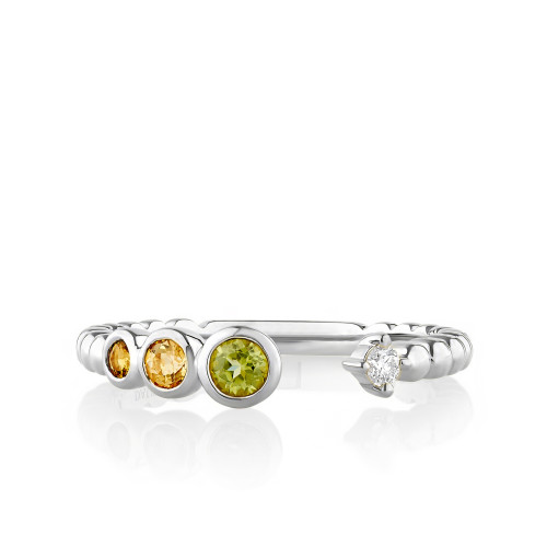 Open Ring with Multi-Color Gemstones and Single Diamond
