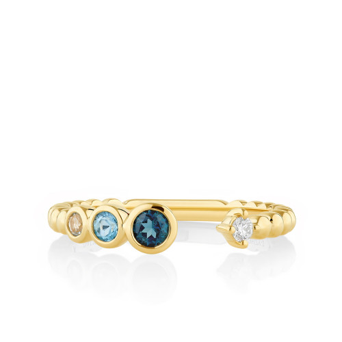 Open Ring with Multi-Color Gemstones and Single Diamond